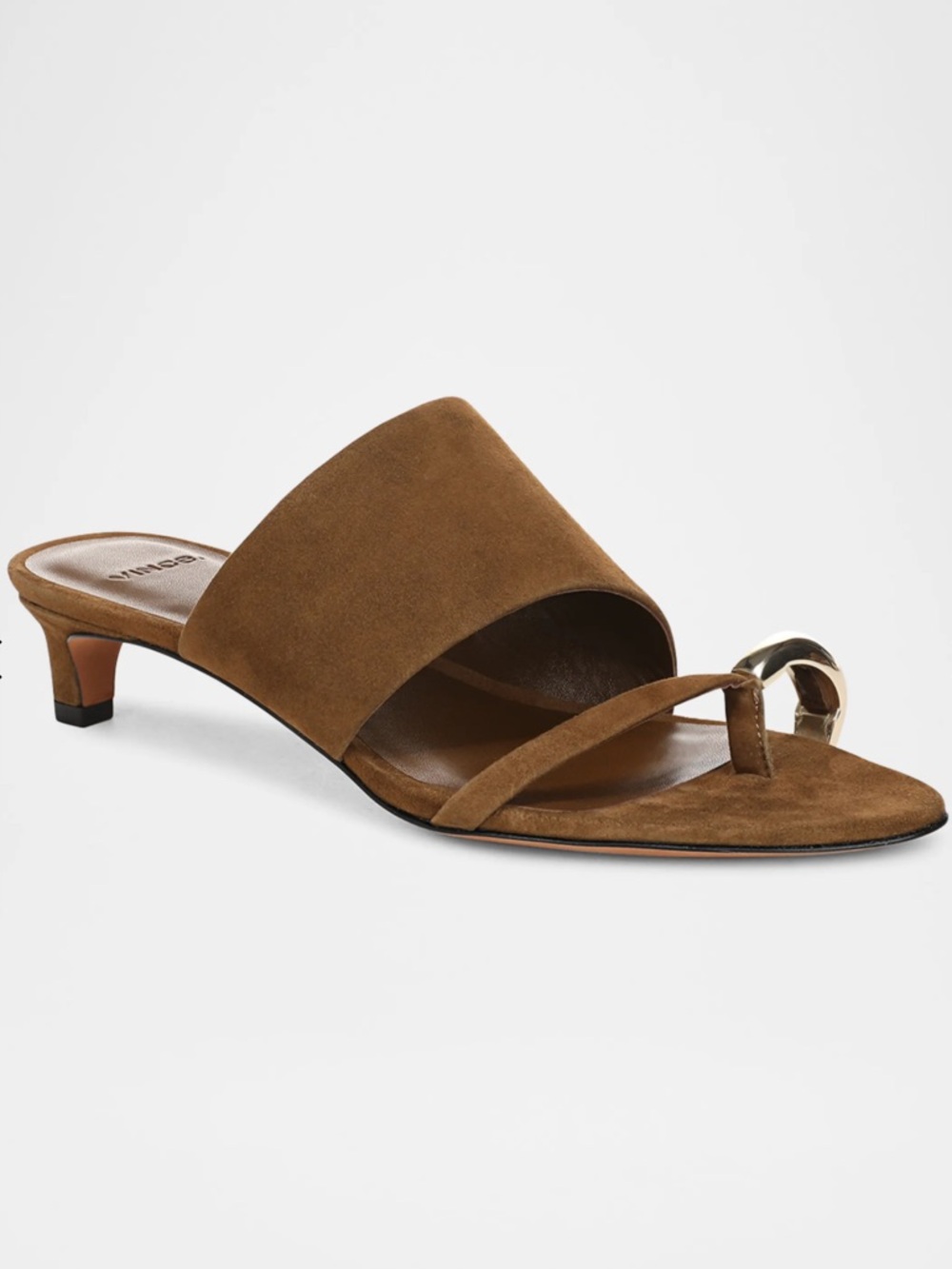 Vince Brown Suede Toe-Ring Kitten Heel Slide